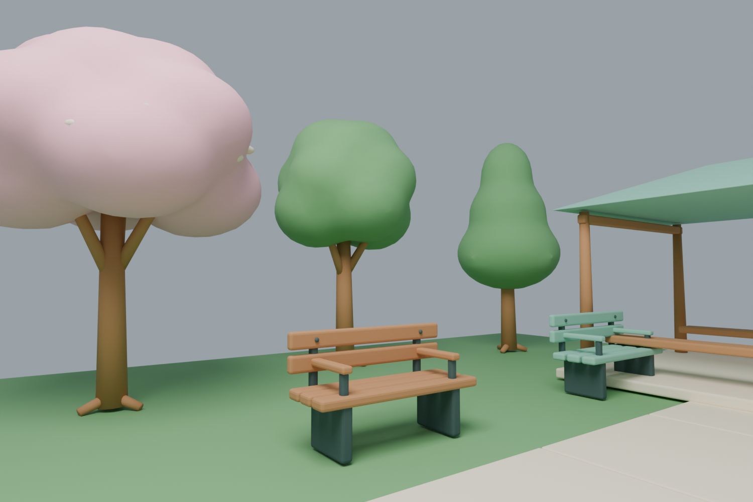 開発中の公園素材を目線の高さから確認するBlenderレンダー